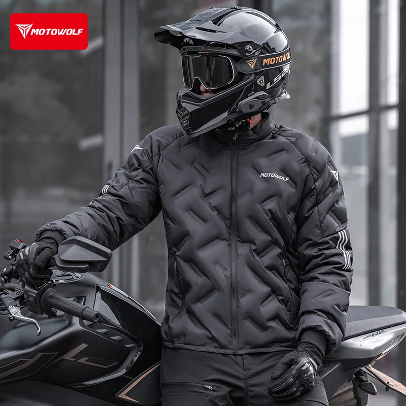 Motorcycle Gear White - เสื้อแจ็คเก็ตมอเตอร์ไซค์สำหรับฤดูหนาว เสื้อแจ็คเก็ตขนเป็ดสีขาวกันน้ำพร้อมอุปกรณ์ป้องกัน CE ในตัว เสื้อแจ็คเก็ตกันลมสำหรับขี่มอเตอร์ไซค์ที่ให้ความอบอุ่น