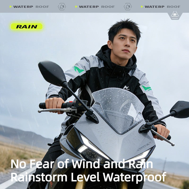 Motorcycle Gear Rain - ชุดกันฝนสำหรับขี่มอเตอร์ไซค์ผู้ชาย แบบกันน้ำ สะท้อนแสง เสื้อและกางเกงแยกชิ้น สำหรับนักขี่มืออาชีพ ป้องกันพายุฝนหนัก