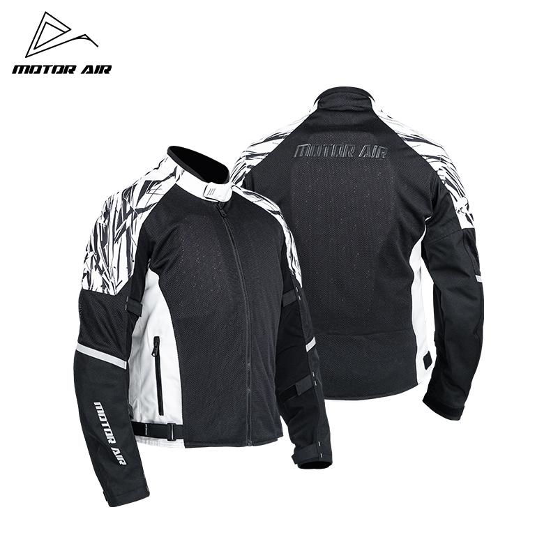 Motorcycle Gear White - เสื้อแจ็คเก็ตมอเตอร์ไซค์สีดำ-ขาวรุ่นใหม่ล่าสุดสำหรับผู้ชาย เสื้อผ้าขี่มอเตอร์ไซค์สำหรับฤดูใบไม้ผลิและฤดูร้อน ผ้าตาข่ายระบายอากาศ พร้อมอุปกรณ์ป้องกัน CE